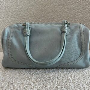 Authentic Valentino Leather Aqua Blue V Motif Metal Bag